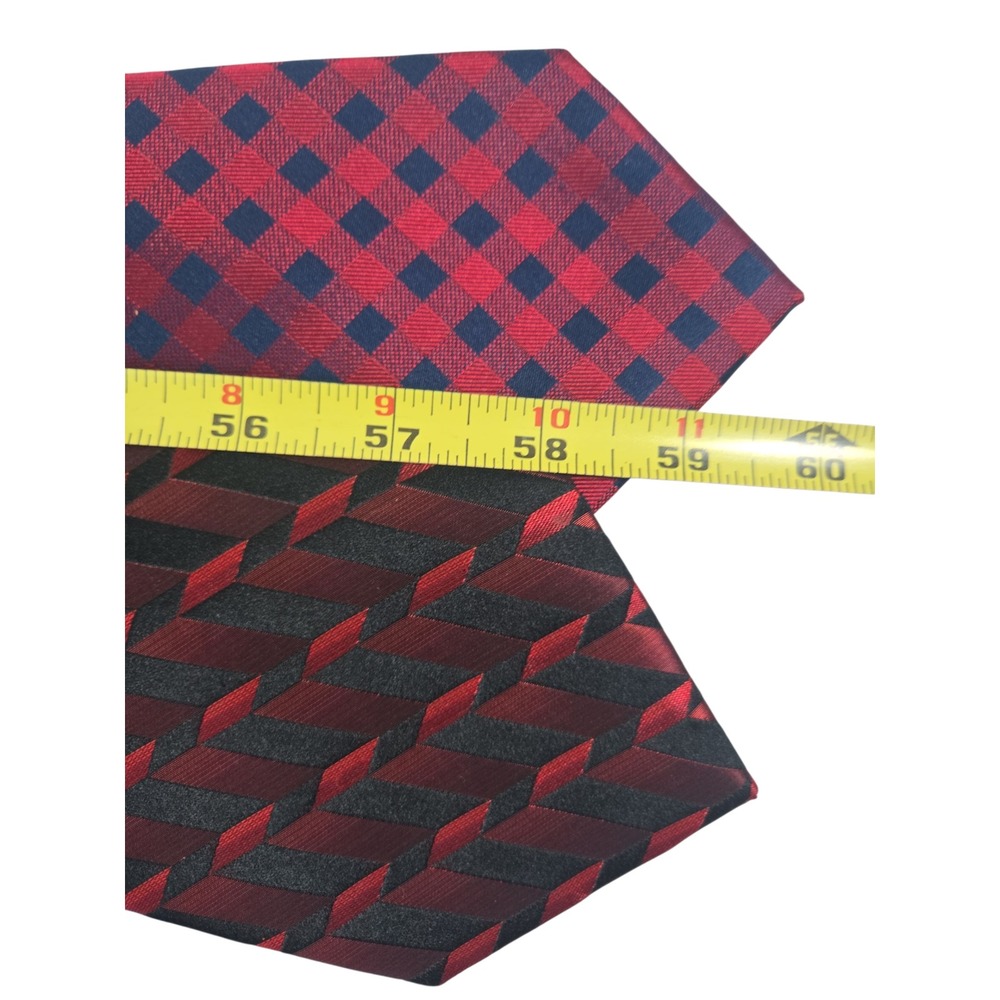 Lot of 2 IZOD & Arrow 100% Silk Neckties Red Black Blue Check Geometric Modern - Picture 5 of 7